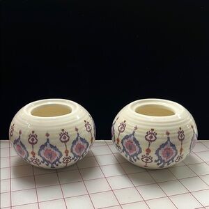 ANTHROPOLOGIE Set/2 Halden Purple/Blue Ikat Motif Sugar/Trinket/ Art Boho Bowls